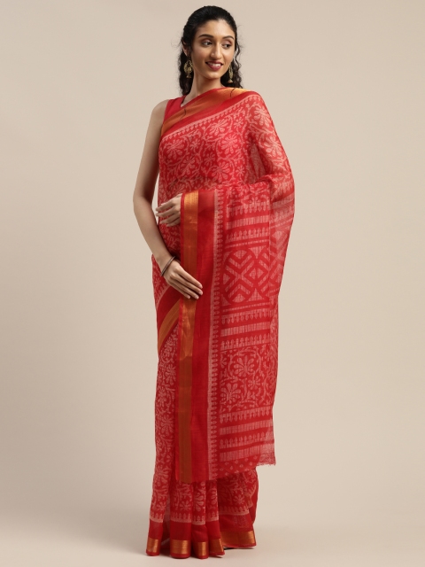 

Vaamsi Red & White Art Silk Printed Saree