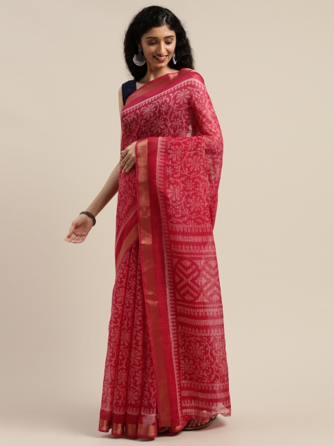 

Vaamsi Pink & White Art Silk Ethnic Printed Saree