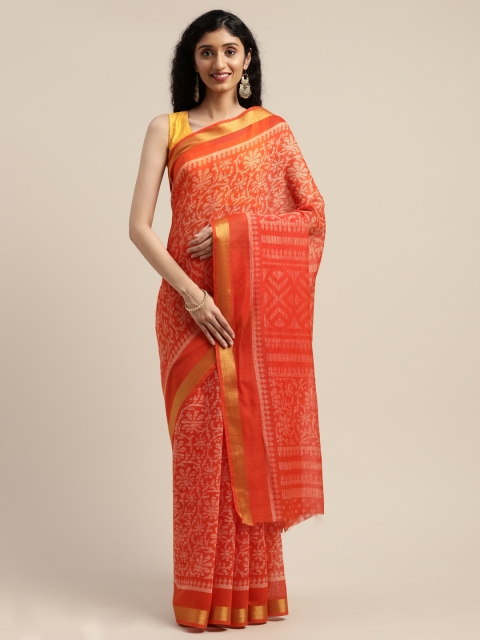 

Vaamsi Orange & Off-White Art Silk Printed Saree