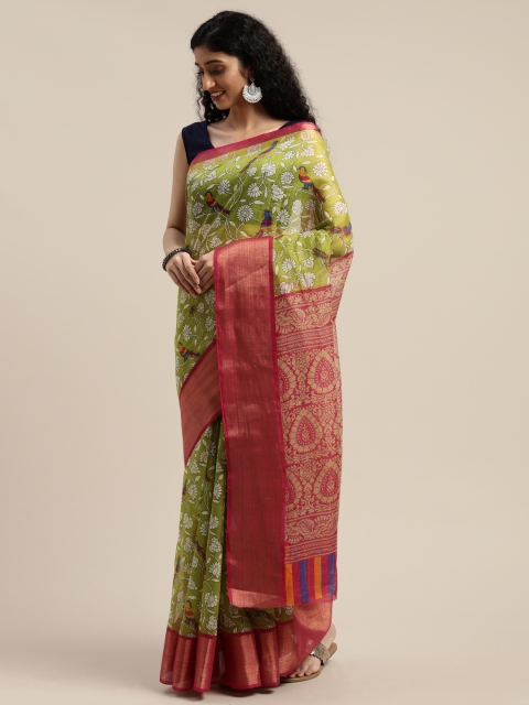 

Vaamsi Green Floral Printed Art Silk Saree