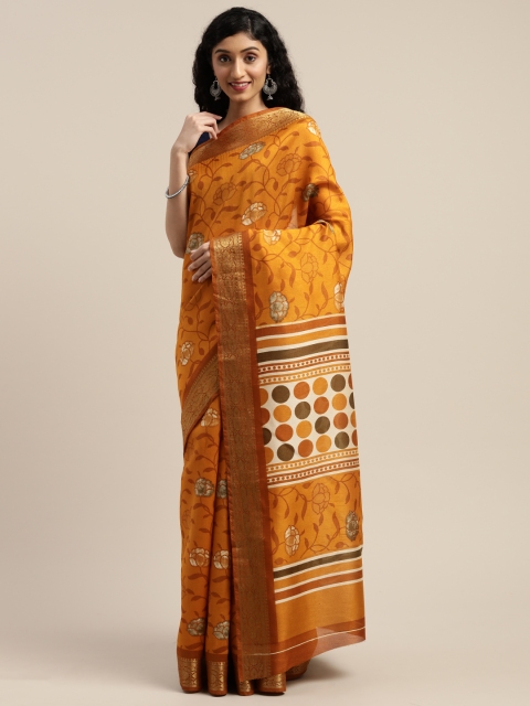 

Vaamsi Rust Orange & Golden Art Silk Printed Saree