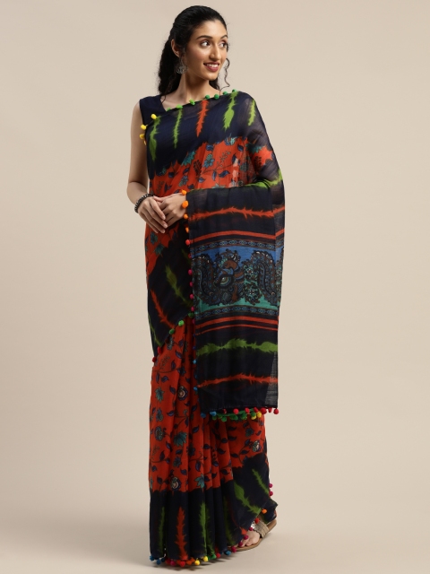 

Vaamsi Orange Printed Art Silk Saree