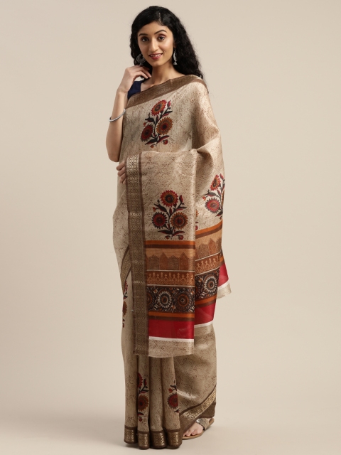 

Vaamsi Beige & Maroon Art Silk Floral Printed Saree