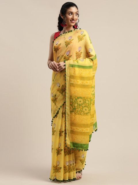 

Vaamsi Yellow & Green Art Silk Floral Printed Saree