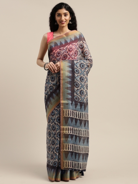 

Vaamsi Navy Blue & Beige Art Silk Printed Saree