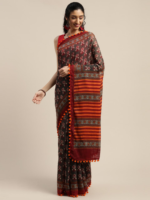 

Vaamsi Black & Burgundy Art Silk Printed Saree