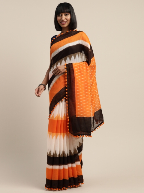 

Vaamsi Black & Orange Art Silk Striped Saree