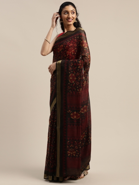 

Vaamsi Black & Maroon Art Silk Printed Saree