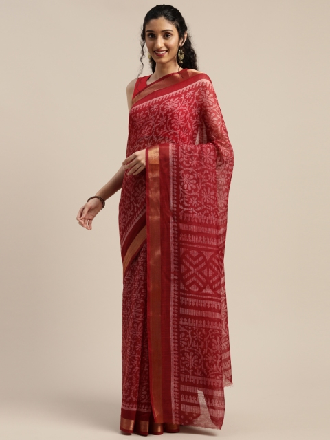 

Vaamsi Maroon & Off-White Art Silk Printed Saree