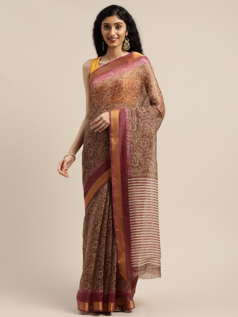 

Vaamsi Brown & White Art Silk Printed Saree