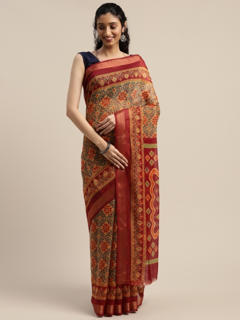 

Vaamsi Maroon & Beige Art Silk Printed Saree
