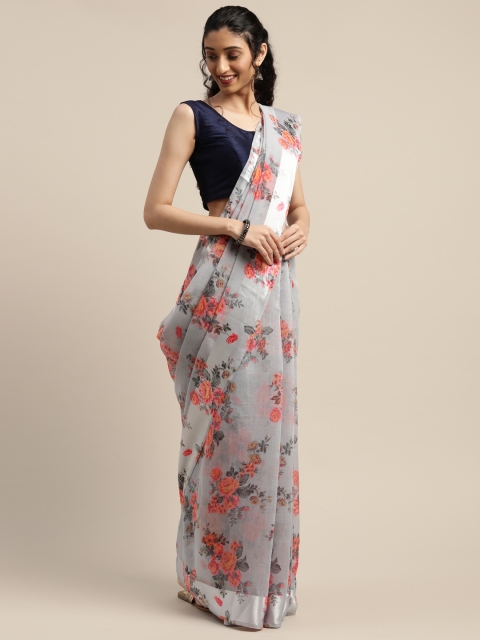 

Vaamsi Grey & Orange Art Silk Floral Printed Saree