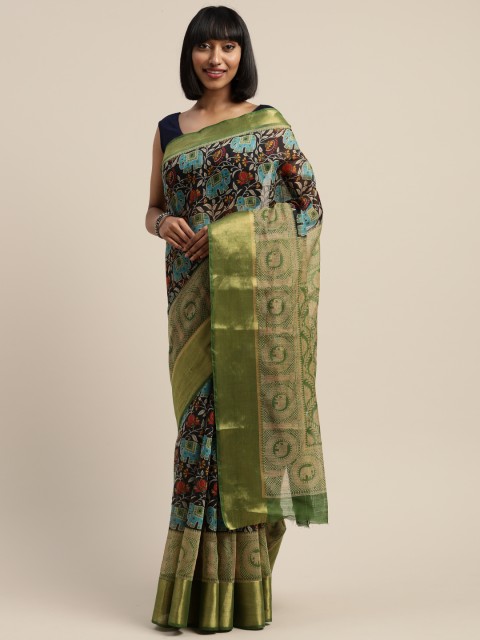 

Vaamsi Green Floral Printed Art Silk Saree