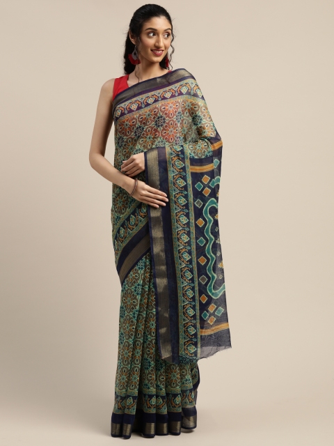 

Vaamsi Navy Blue & Brown Art Silk Printed Saree