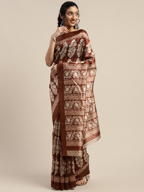 

Vaamsi Copper-Toned & Beige Art Silk Printed Saree