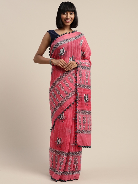 

Vaamsi Pink & Grey Art Silk Ethnic Printed Saree