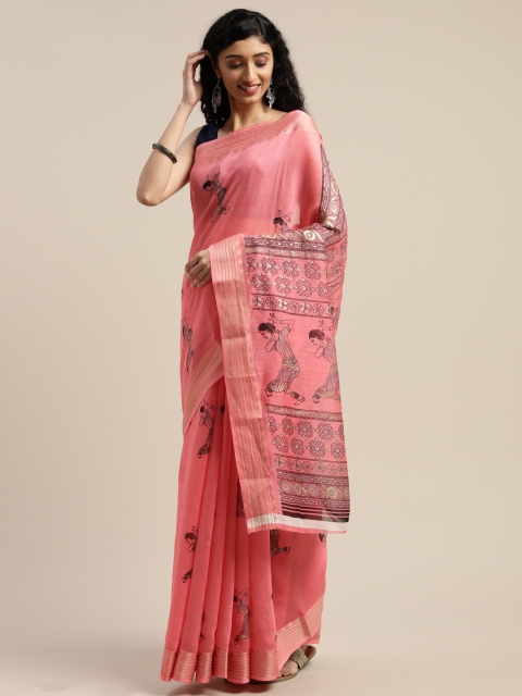 

Vaamsi Pink & Grey Art Silk Printed Saree