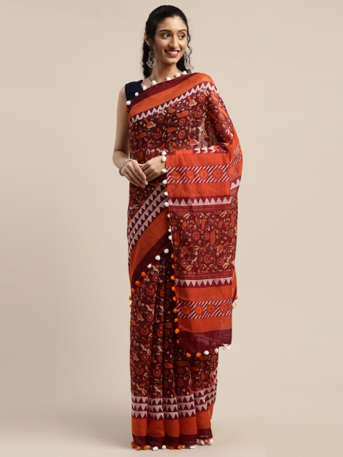 

Vaamsi Magenta Pink & Orange Art Silk Printed Saree
