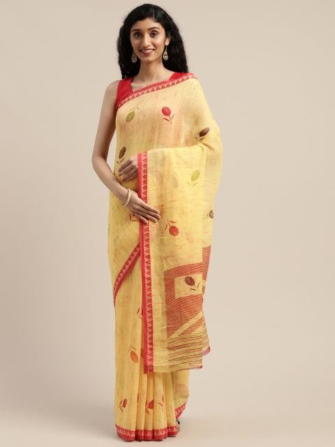 

Vaamsi Yellow & Red Art Silk Printed Saree