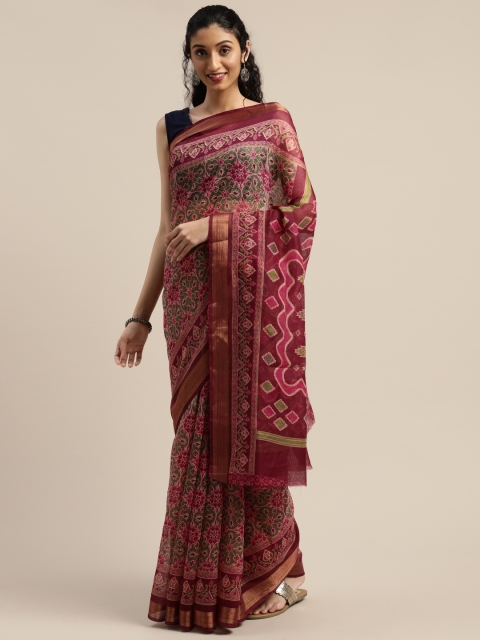 

Vaamsi Pink & Green Art Silk Printed Saree