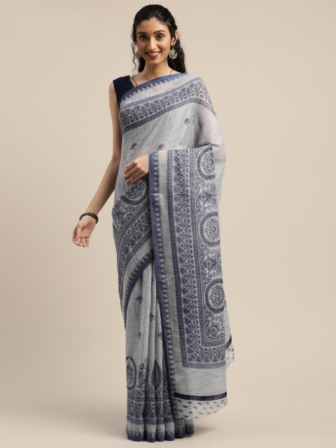 

Vaamsi Navy Blue & Grey Art Silk Printed Saree