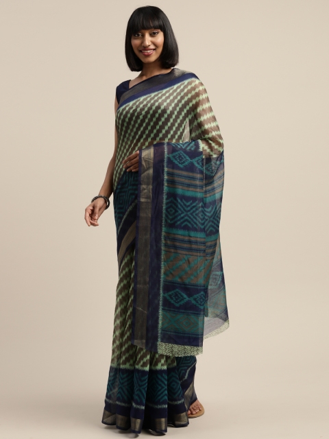 

Vaamsi Green & Navy Blue Art Silk Printed Saree