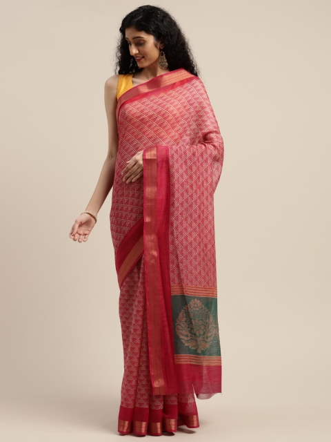 

Vaamsi Pink & Beige Art Silk Printed Saree