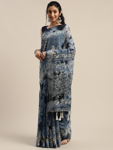 

Vaamsi Blue & Cream-Coloured Art Silk Printed Saree