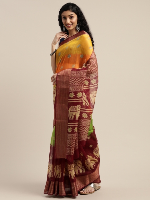 

Vaamsi Magenta Pink & Mustard Yellow Art Silk Printed Saree