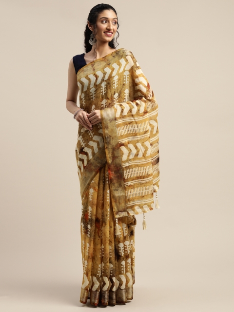 

Vaamsi Mustard & Cream-Coloured Art Silk Printed Saree