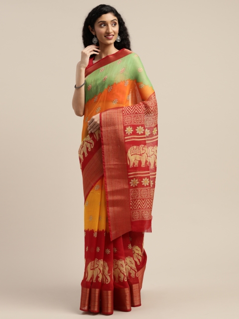 

Vaamsi Red & Green Art Silk Floral Printed Saree