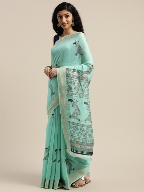 

Vaamsi Sea Green & Black Art Silk Printed Saree