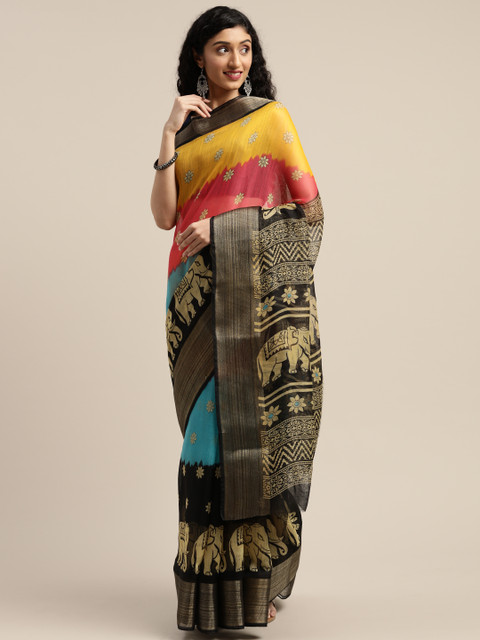 

Vaamsi Black & Golden Art Silk Printed Saree