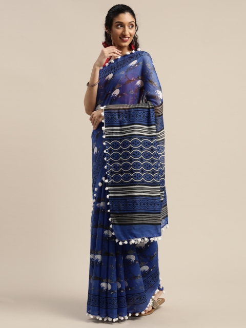 

Vaamsi Blue & White Art Silk Printed Saree