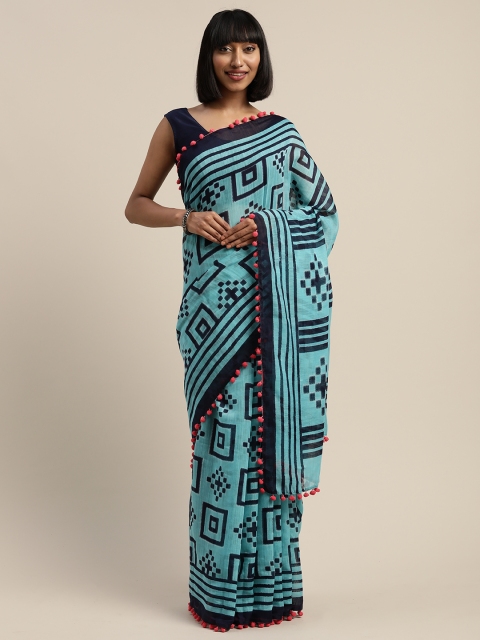 

Vaamsi Blue & Black Art Silk Geometric Printed Saree