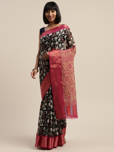

Vaamsi Black Floral Printed Art Silk Saree