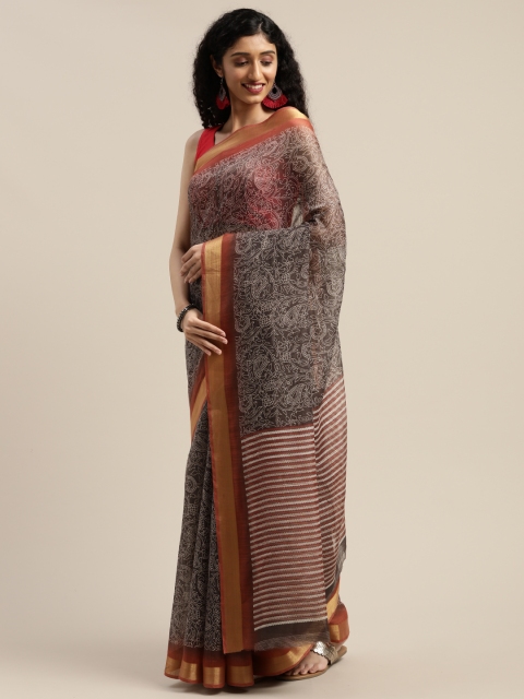 

Vaamsi Brown & White Art Silk Ethnic Printed Saree