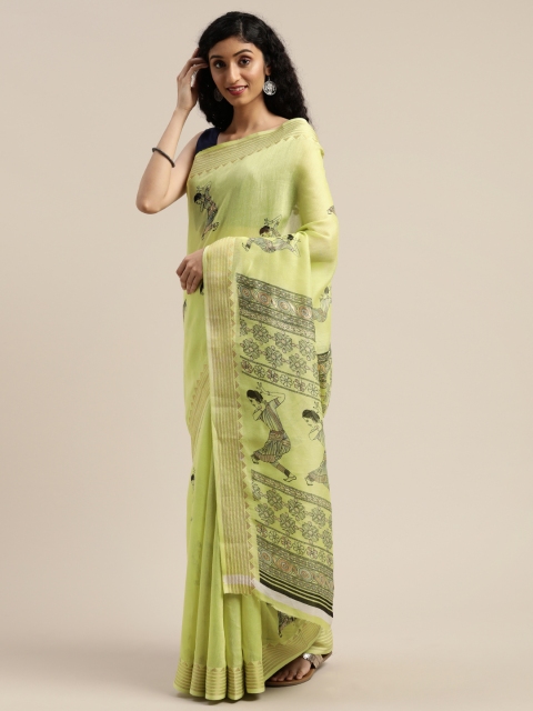 

Vaamsi Green & Black Art Silk Warli Printed Saree