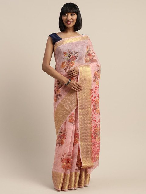 

Vaamsi Pink Floral Printed Art Silk Saree
