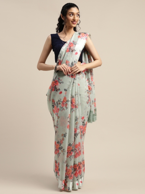 

Vaamsi Olive Green & Pink Art Silk Floral Printed Saree