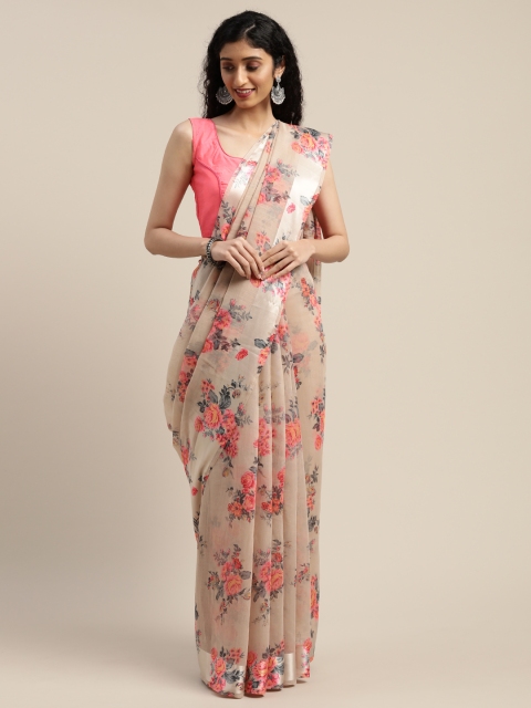 

Vaamsi Beige & Pink Art Silk Floral Printed Saree