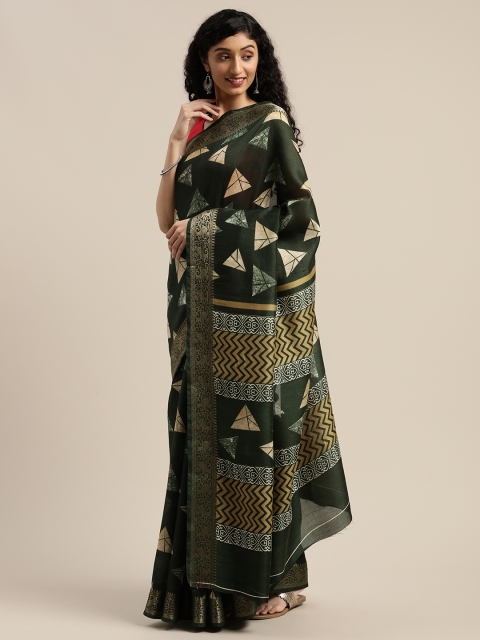 

Vaamsi Green & Beige Art Silk Geometric Printed Saree