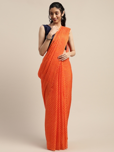 

Vaamsi Orange Leheriya Printed Art Silk Saree
