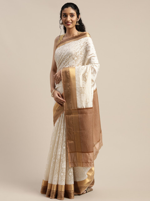 

Vaamsi Off-White Tribal Print Art Silk Saree