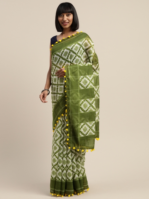 

Vaamsi Green & White Art Silk Geometric Printed Saree