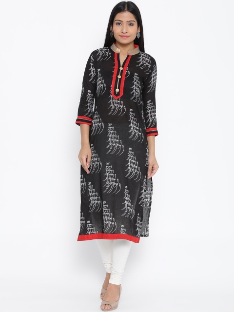 

Cenizas Women Black & Off-White Printed Straight Kurta