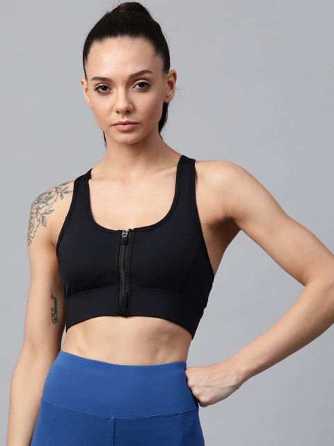 

Fitkin Black Solid Removable Padded Non-Wired Training Bra B21