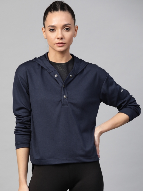 

Fitkin Women Navy Blue Self Design Hooded Training T-shirt