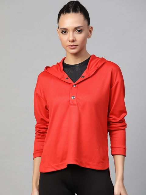 

Fitkin Women Red Self Design Hooded Training T-shirt