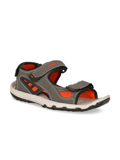 

Power Men Grey Solid Sports Sandals With Perforated Detail